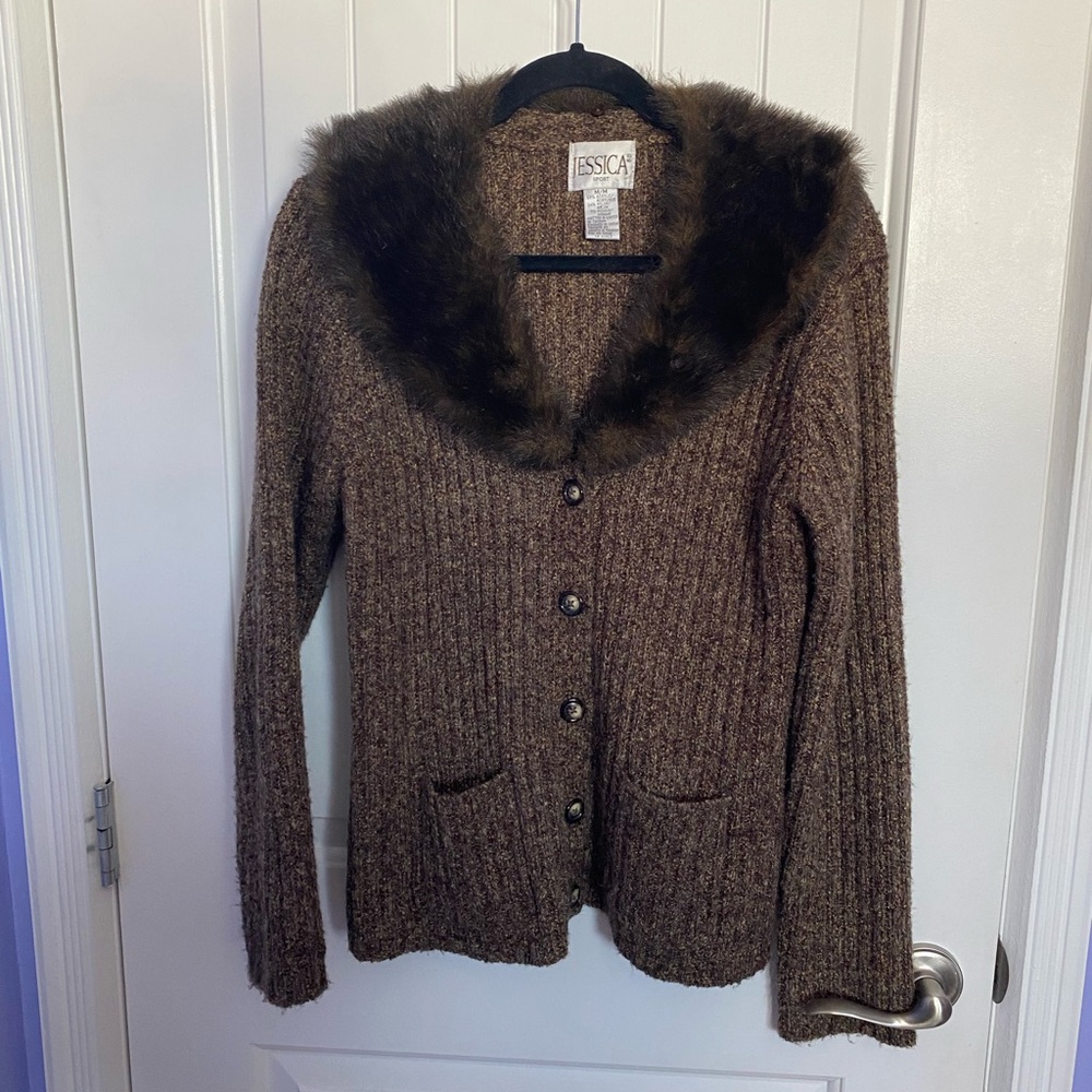 Vintage Jessica fur trimmed fall cardigan